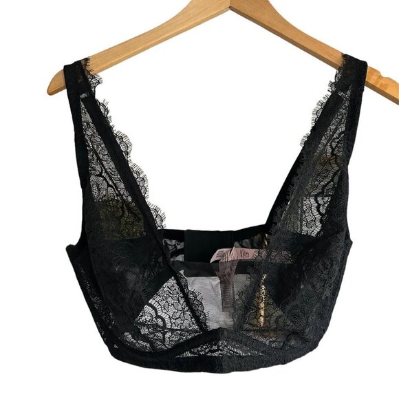 VICTORIA'S SECRET Dream Angels Unlined Plunge Lace Black Bra SZ 38DDD - Picture 6 of 10